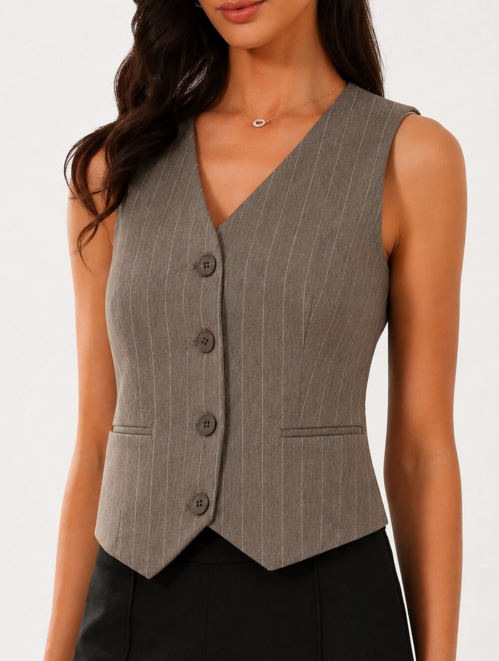 Rachel Zoe Taupe Pinstripe Tailored Vest | Quiet Luxury Office Siren Old Money S